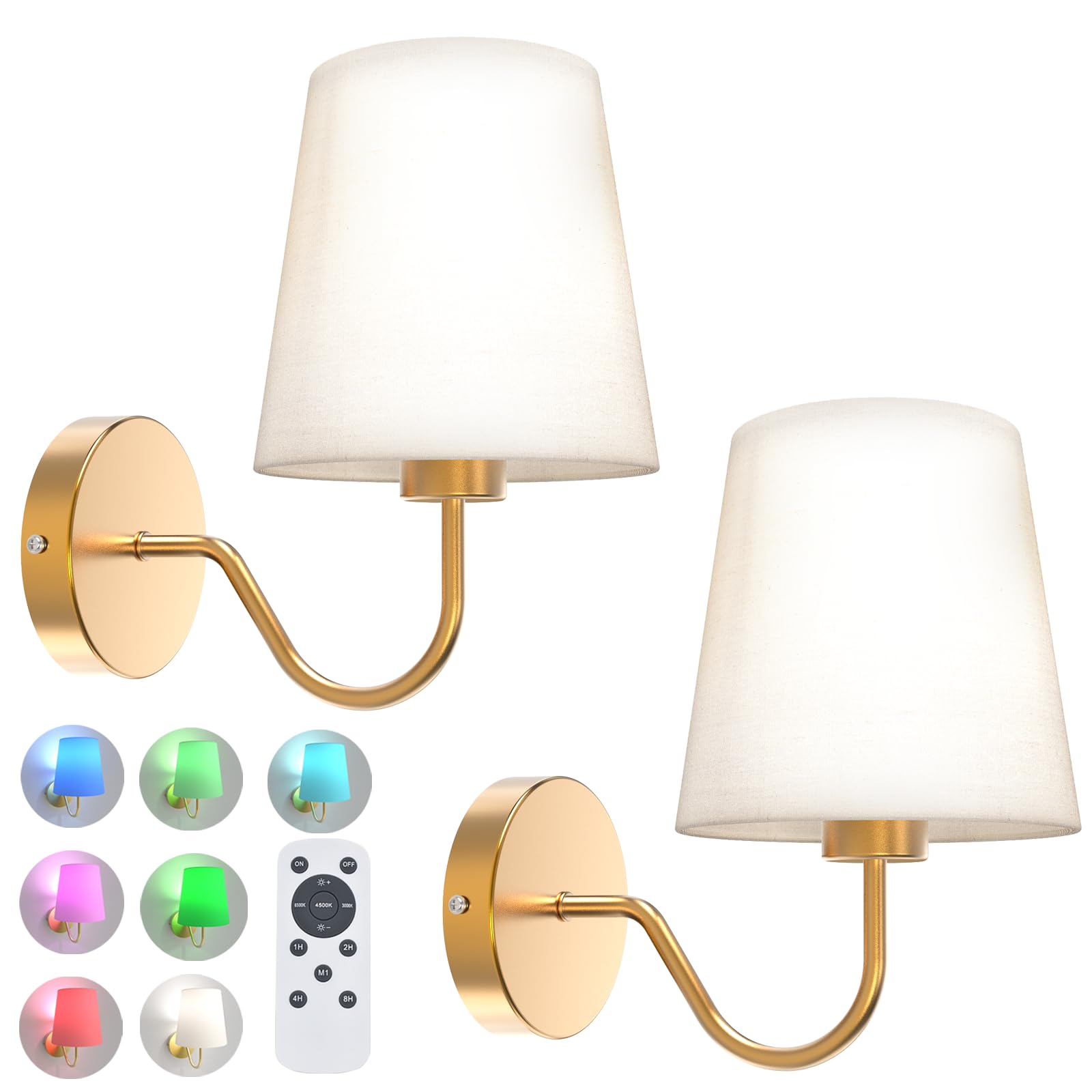 CS COSDDI Battery Operated Wall Lights Set of 2, RGB Dimmable Rechargeable Wall Lights Indoor Wireless Wall Sconces Set of 2 for Bedrooms Cordless Wall Sconce Wall Lamp Remote Control [Energy Class C]