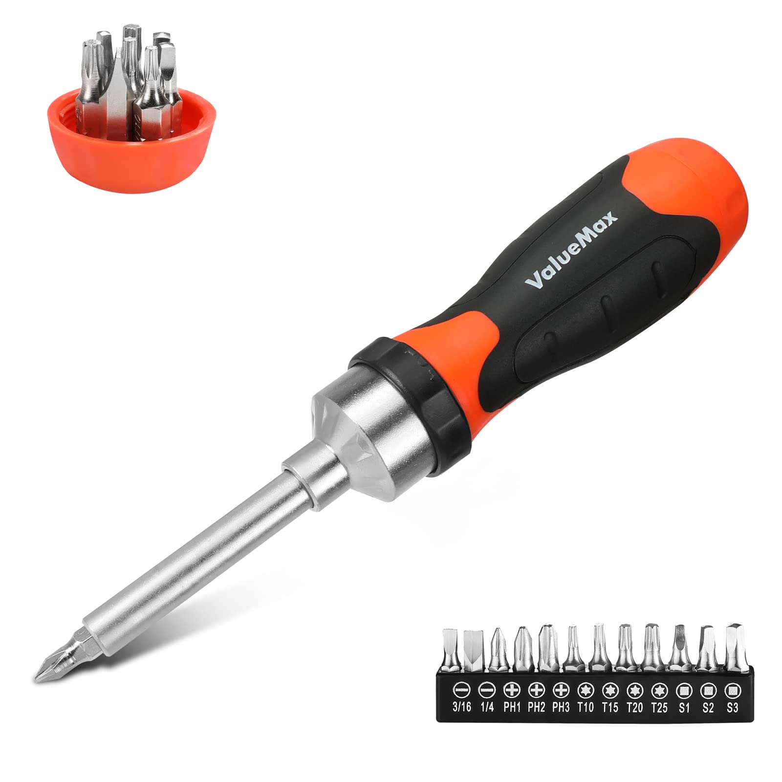 ValueMax 13-in-1 Multi-bit Ratcheting Screwdriver Set Tool All in One, Portable Multi-purpose Ratchet Screw-driver, Slotted/Philips/Torx/Square