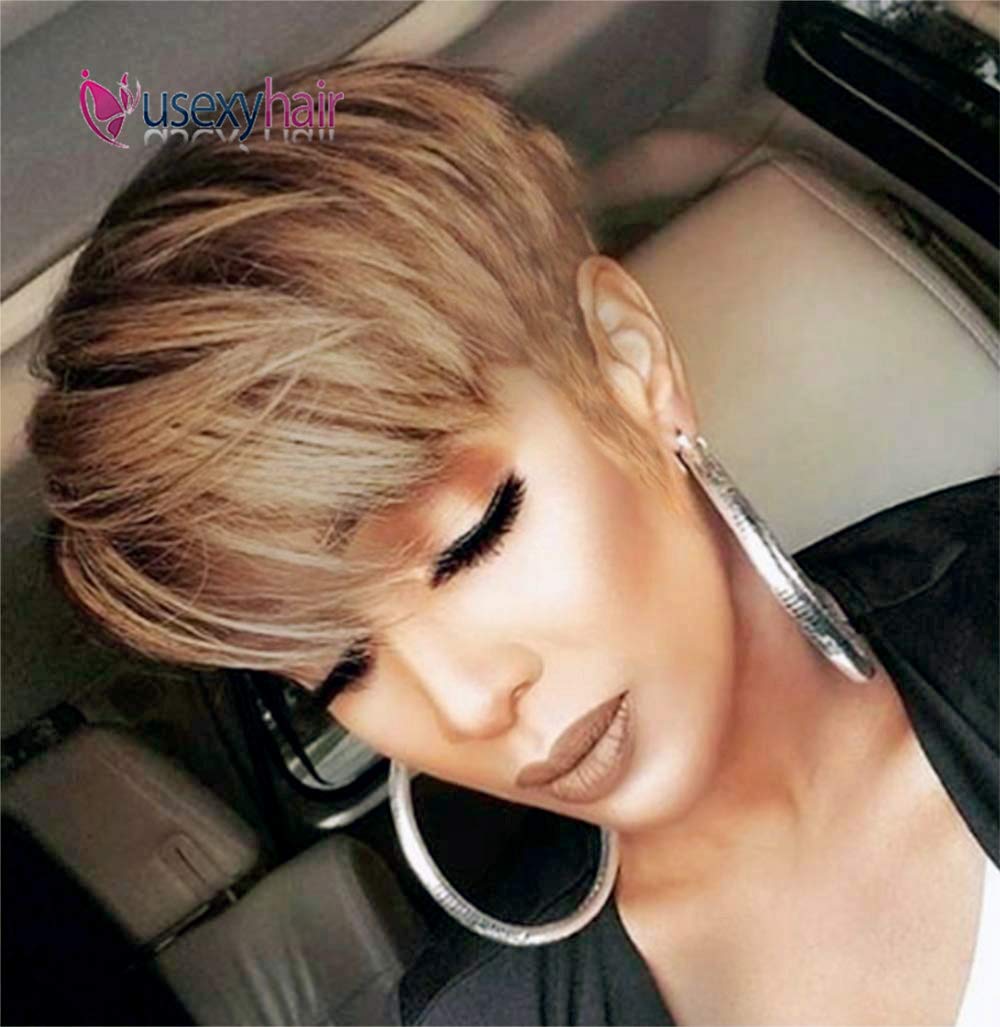 Usexy Hair Short Human Hair Pixie Cut Wigs Brazilian Straight Hair Wigs for Black Women Human Hair Wig With Bangs OT30 Color