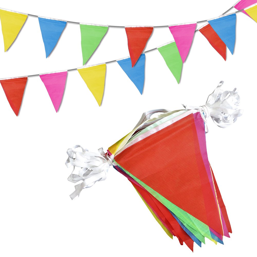 Novelty Place 100 Feet Pennant Banner - 75 Multicolor Flags - Birthday Party Grand Opening Christmas Decorations