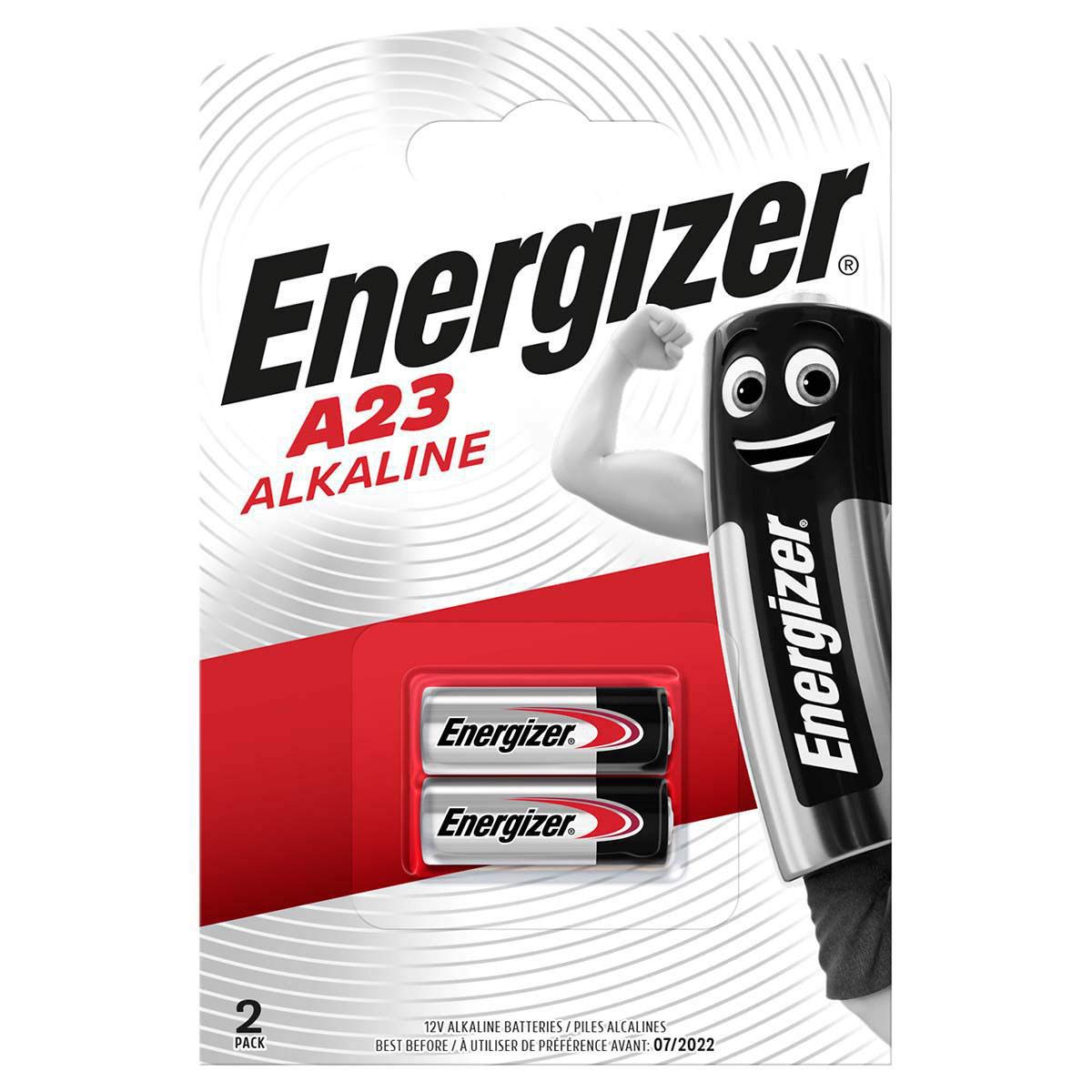 Energizer A23 12V Batteries, Alkaline Button Battery, 2 Pack, silver