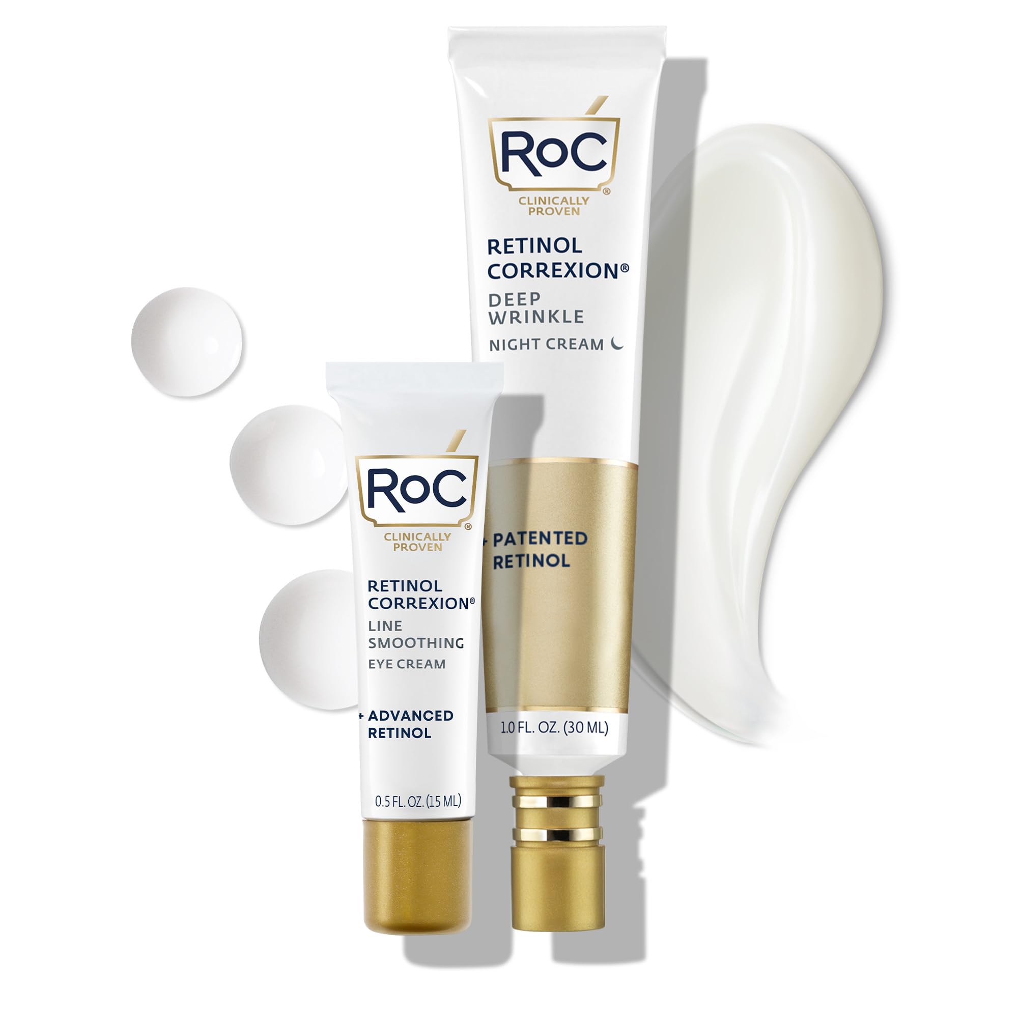 RoC Retinol Correxion Value Set Duo, Deep Wrinkle Anti-Aging Night Face Cream + Daily Under Eye Cream for Dark Circles & Puffiness, Skin Care Set, Stocking Stuffers, (Packaging May Vary)