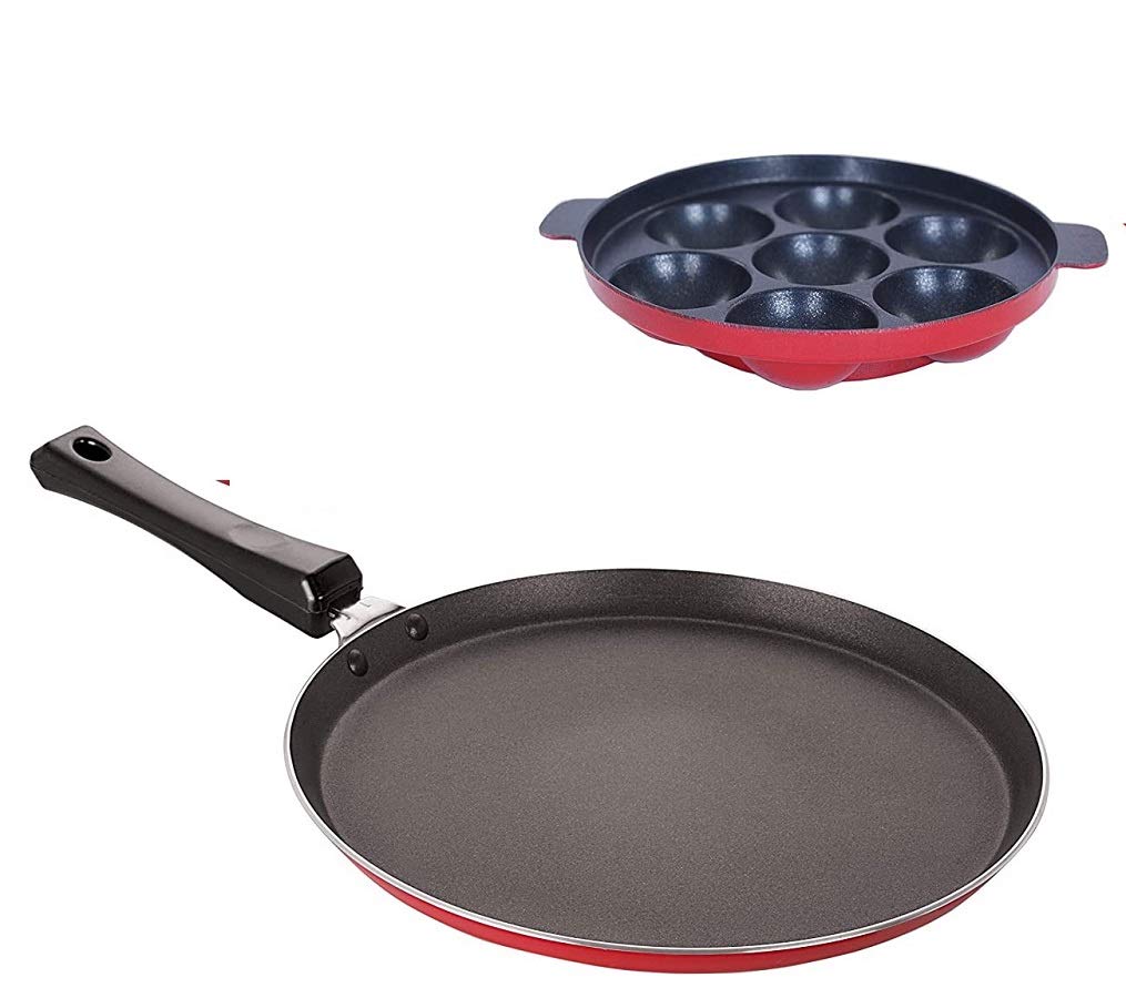 SEREESEREE Combo 2Pcs Set of Crispy Dosa Tawa, & Appam pan,Paniarakkal Pan,Ponganal Maker,paniyaram Pan, Cookware Set Cookware Set