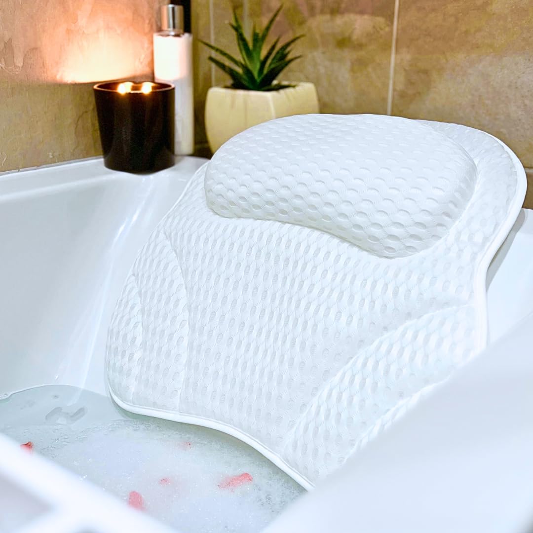 Limux Luxury Bath Pillow Cushion Ergonomic pillow with 4D Air Mesh Technology and 6 Suction Cups Helps Support Head Neck Back Shoulder Fits All Bathtub Hot Tub and Home Spa UK brand