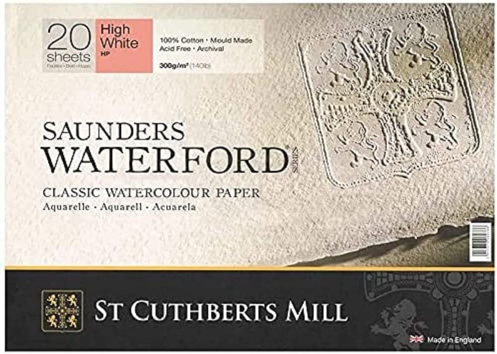 Saunders Waterford Series St Cuthberts Mill Saunders Waterford T45930051011E Watercolour Paper 300 g/m² Satin Watercolour Pad 41 x 31 cm Glued All Around 20 Sheets Extra White