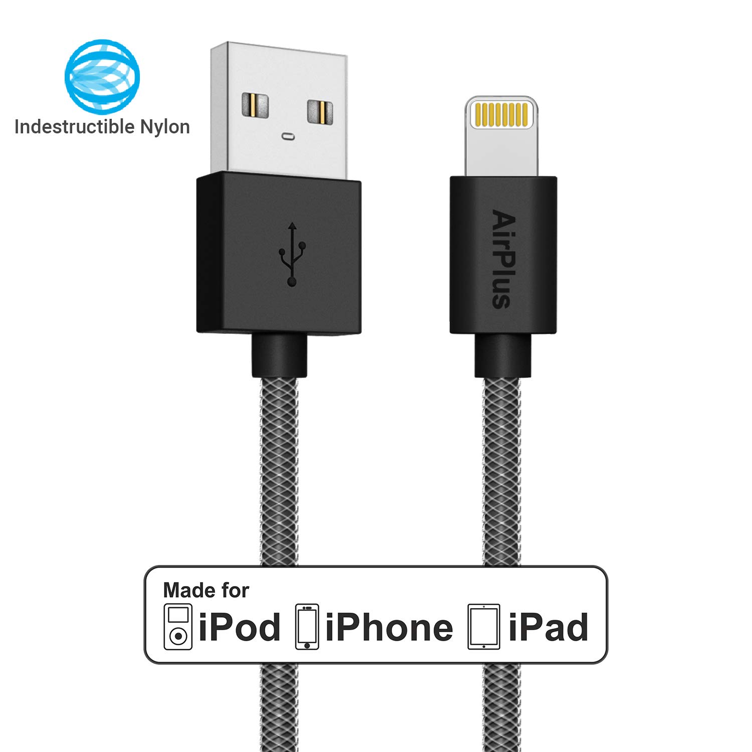 AirPlus AX-905-BLK 8 Pin Lightning to USB Cable for Smartphone - 3.3 Feet (1 Meter) (Black, Pack of 1)