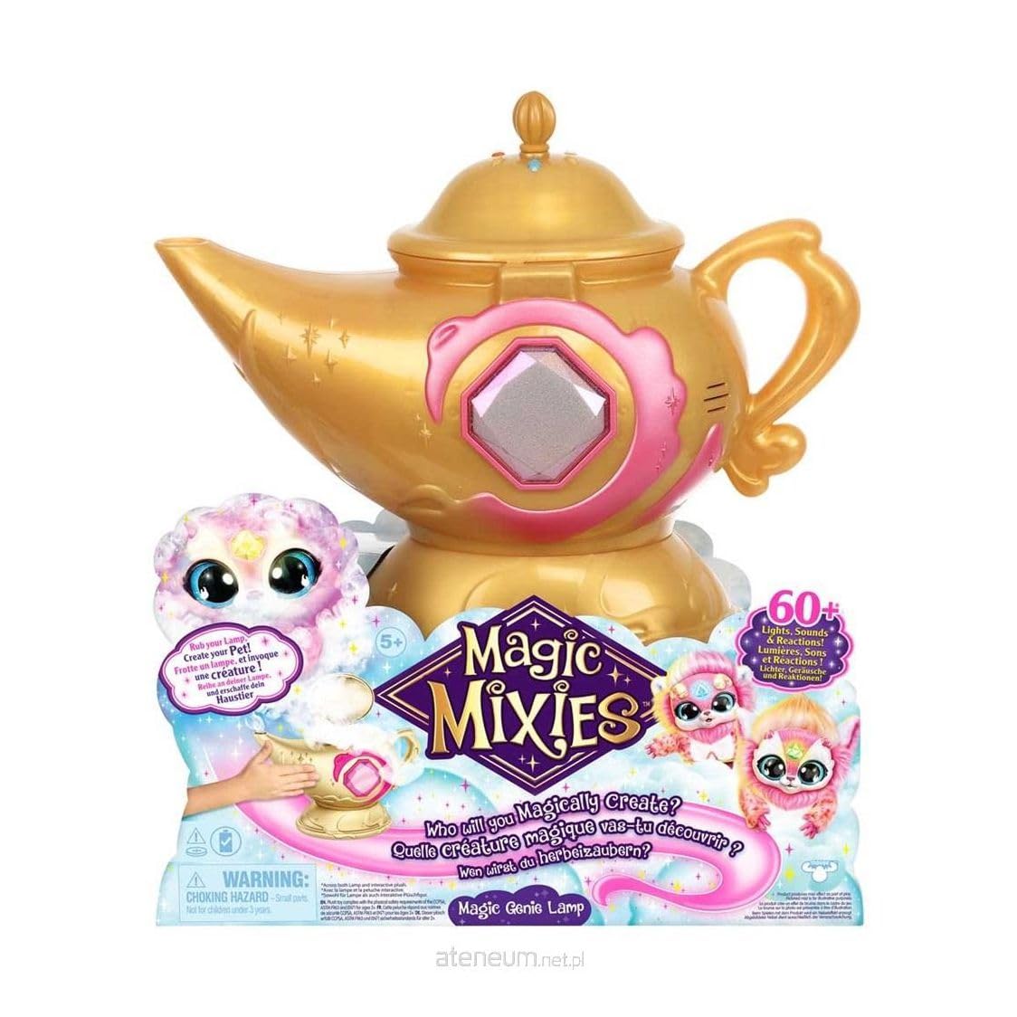 Magic MixiesMagic Genie Lamp with Interactive 8" Pink Plush Toy and 60+ Sounds & Reactions. Unlock a Magic Ring and Reveal a Pink Genie from The Real Misting Lamp. Gifts for Kids, Ages 5+