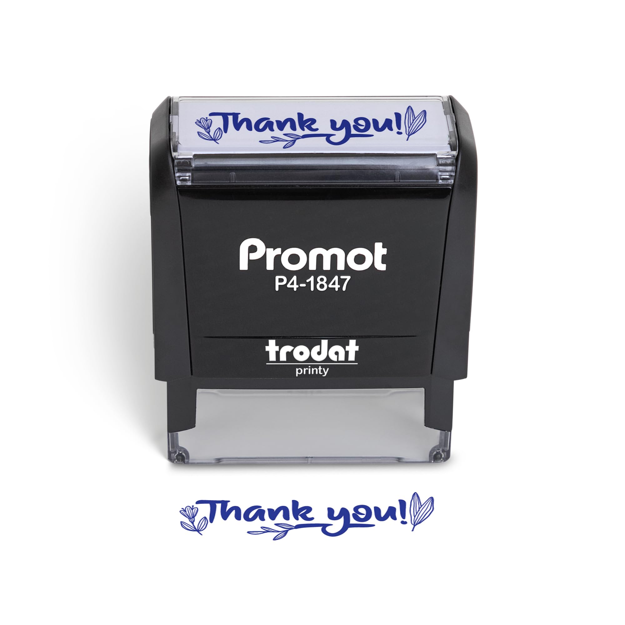 Promot Thank You Self Inking Rubber Stamp - Ink Stamps for Crafting, Scrapbooking, Planners, Card Making - Message Stamp with Clear and Crisp Impressions, Blue Ink