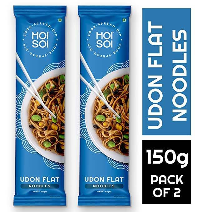 MOI SOI® Chinese Udon Flat Noodles - Pack of 2 | No Preservatives | Not Fried | No MSG | Get Restaurant Style Taste in Just 10 Minutes | Serves 2 | 150gms Each