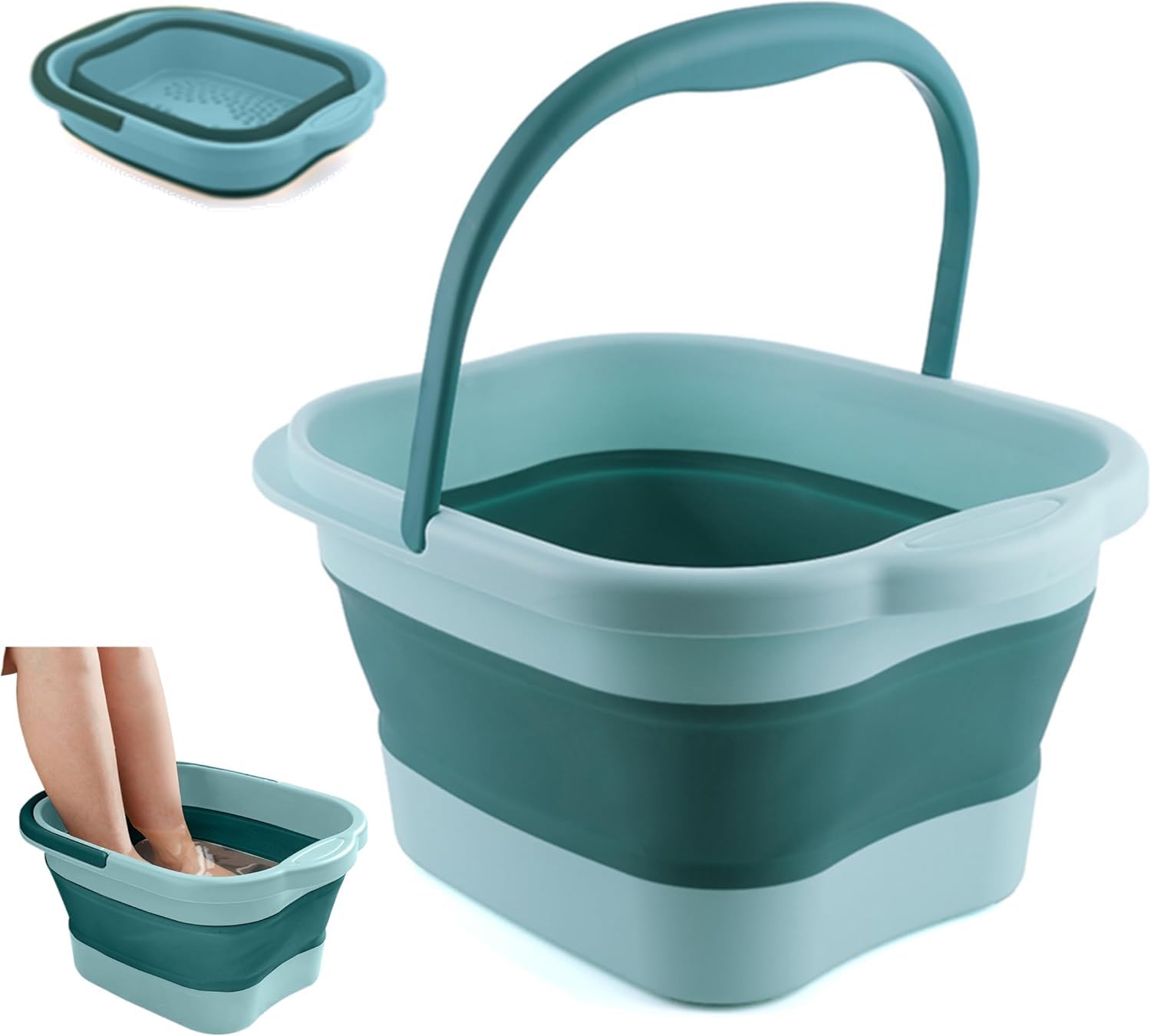 BOFA Eco Tableware Collapsible Foot Bath with Handle and Massage Acupoint, Foldable Foot Soaking Tub, Folding Pedicure Foot Soak Plastic Foot Bucket Foldable Laundry Basket