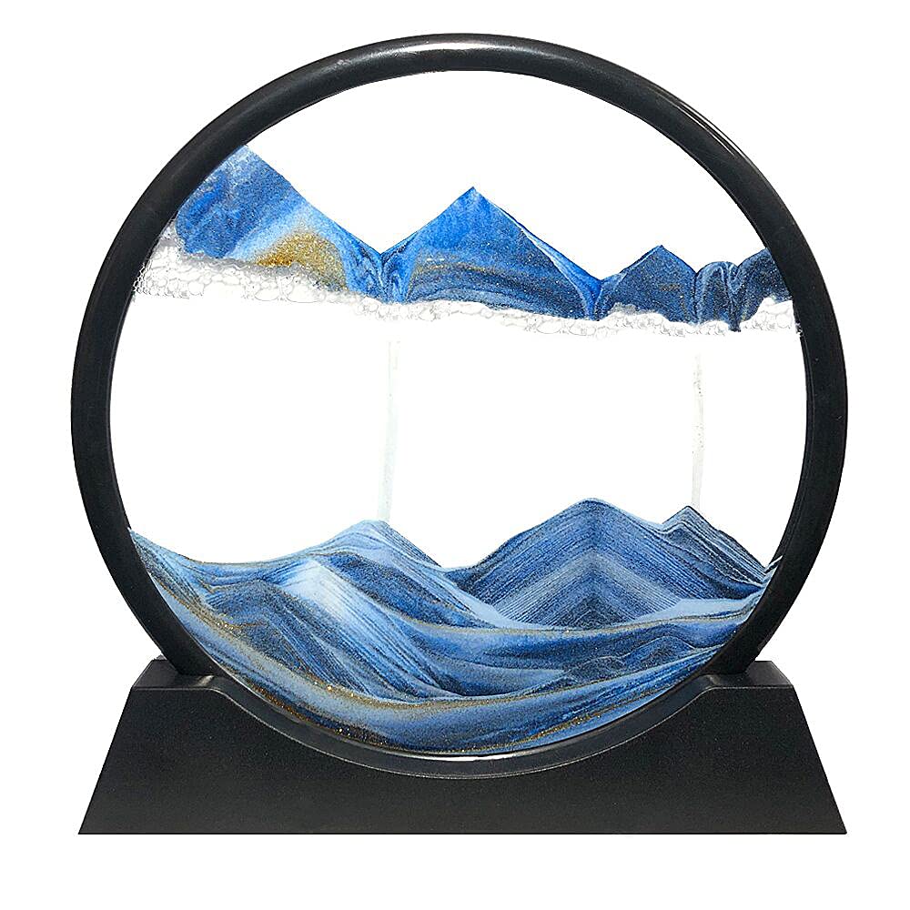 Muyan Moving Sand Art Picture Sandscapes in Motion Round Glass 3D Deep Sea Sand Art for Adult Kid Large Desktop Art Toys (Blue, 7 Inch)