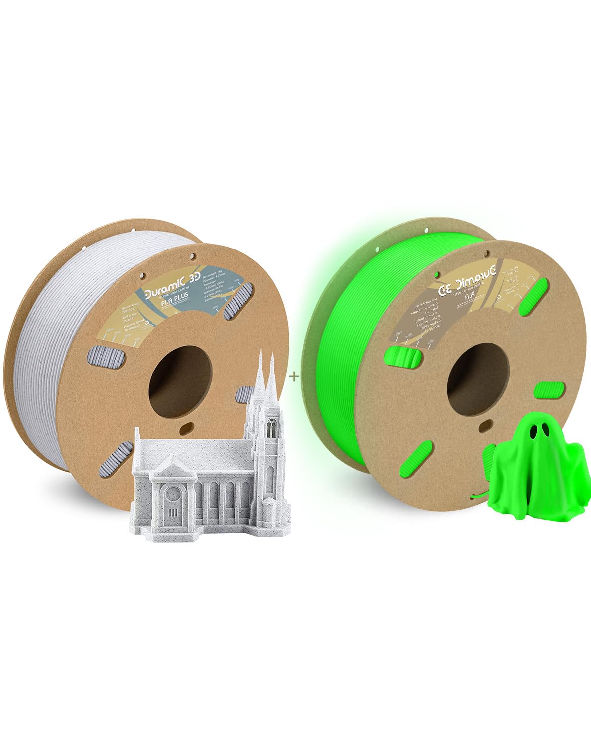 DURAMIC 3DPLA+ Filament 1.75mm 1Kg Marble, PLA Plus 3D Printer Filament 1Kg Spool,PLA Glow in The Dark Filament 1.75mm Glow Green