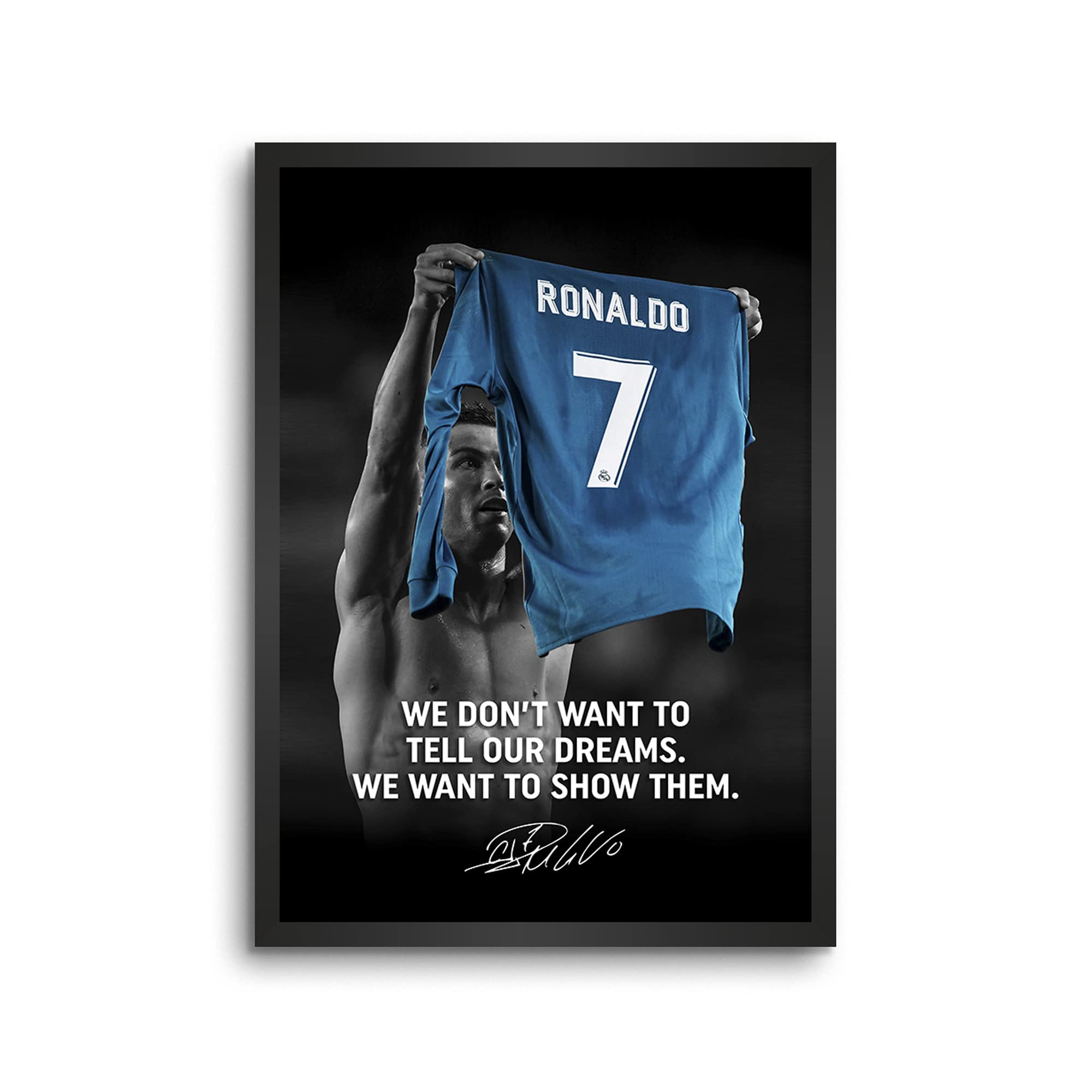 LAMRON Ronaldo Dream Quotes Wall Decoration Art Framed Poster, 8 Inch x 12 Inch, Matt Laminated Poster with 0.5 Inch Black Wooden Frame