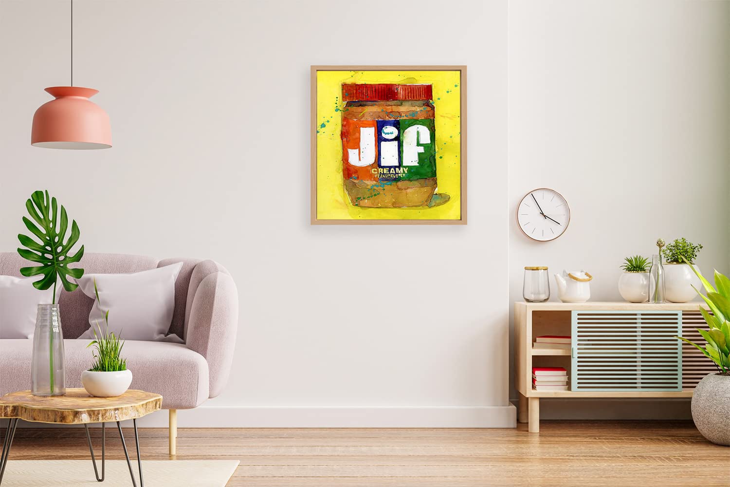 VERRE ART Printed Framed Canvas Painting for Home Decor Office Wall Studio Wall Living Room Decoration (14x14inch Wooden Floater) - Jif Creamy Peanut Butter, Kitchen Art