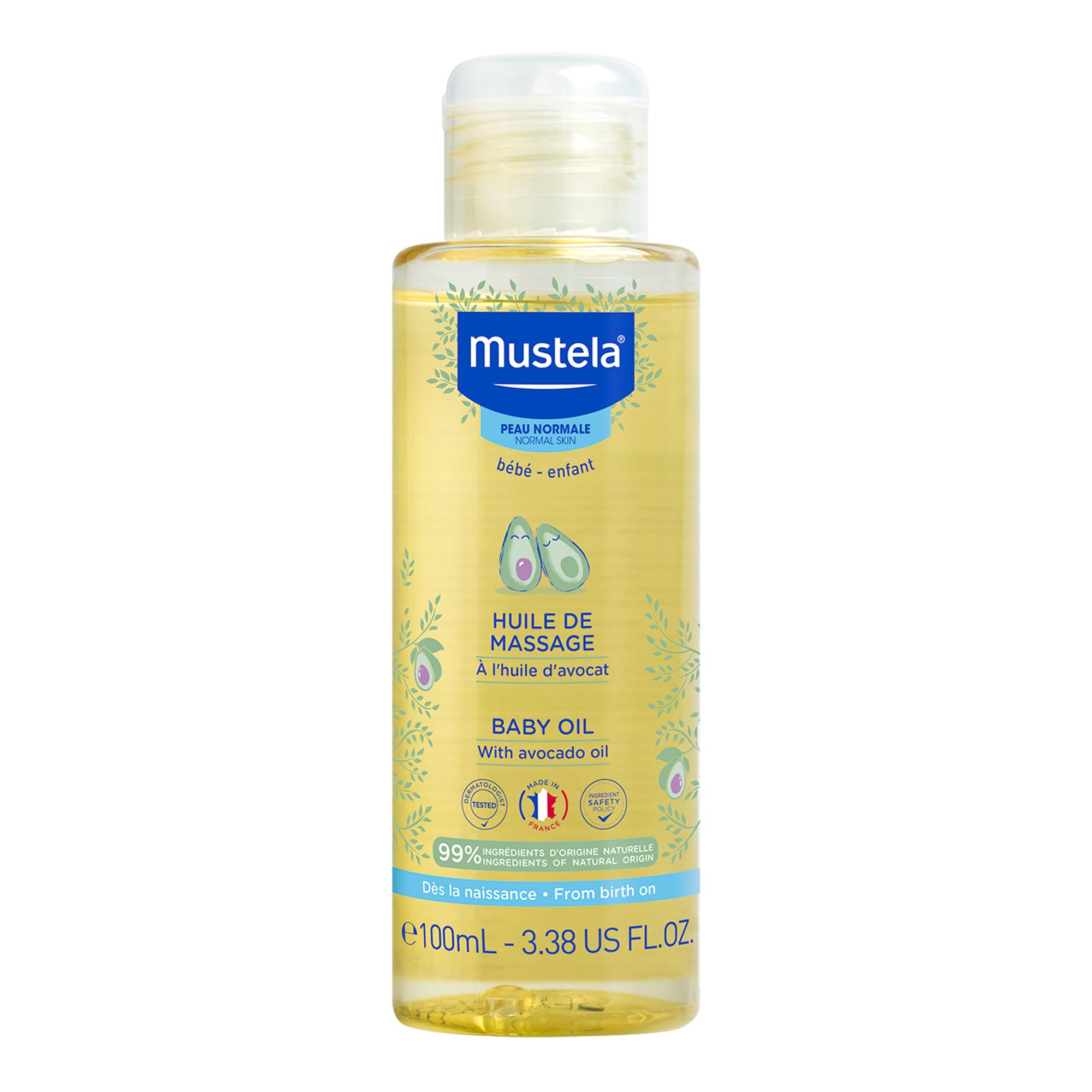 MustelaBaby Oil - Moisturizing Oil for Massage - with Natural Avocado, Pomegranate & Sunflower Oil - 3.38 fl. Oz