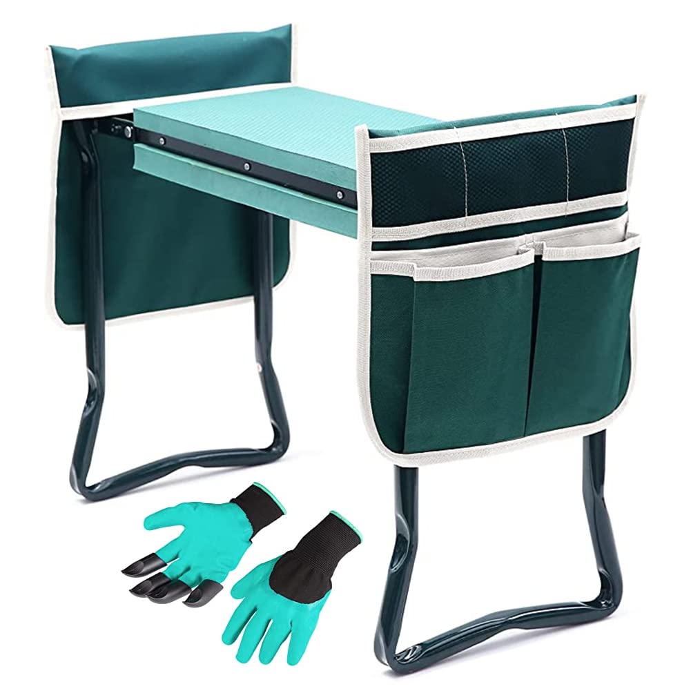 DEONG 2 in 1 Garden Kneeler and Seat Bench with Tool Pouches and Gloves, Protects Against Dirt and Grass Stains, Perfect for Gardening Enthusiasts of All Ages