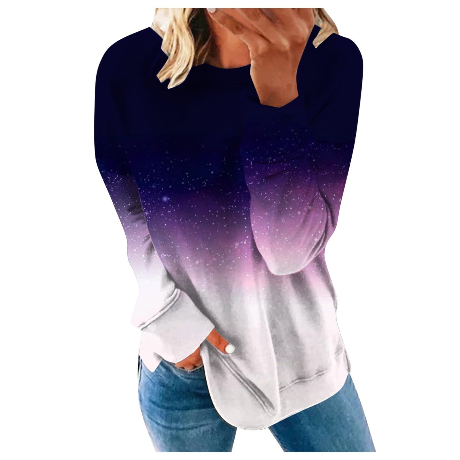 LeodyeCrewneck Sweatshirts for Women Fall Long Sleeve Pullover Gradient Graphic Print Sweatshirt Loose Fit Pullover Shirts