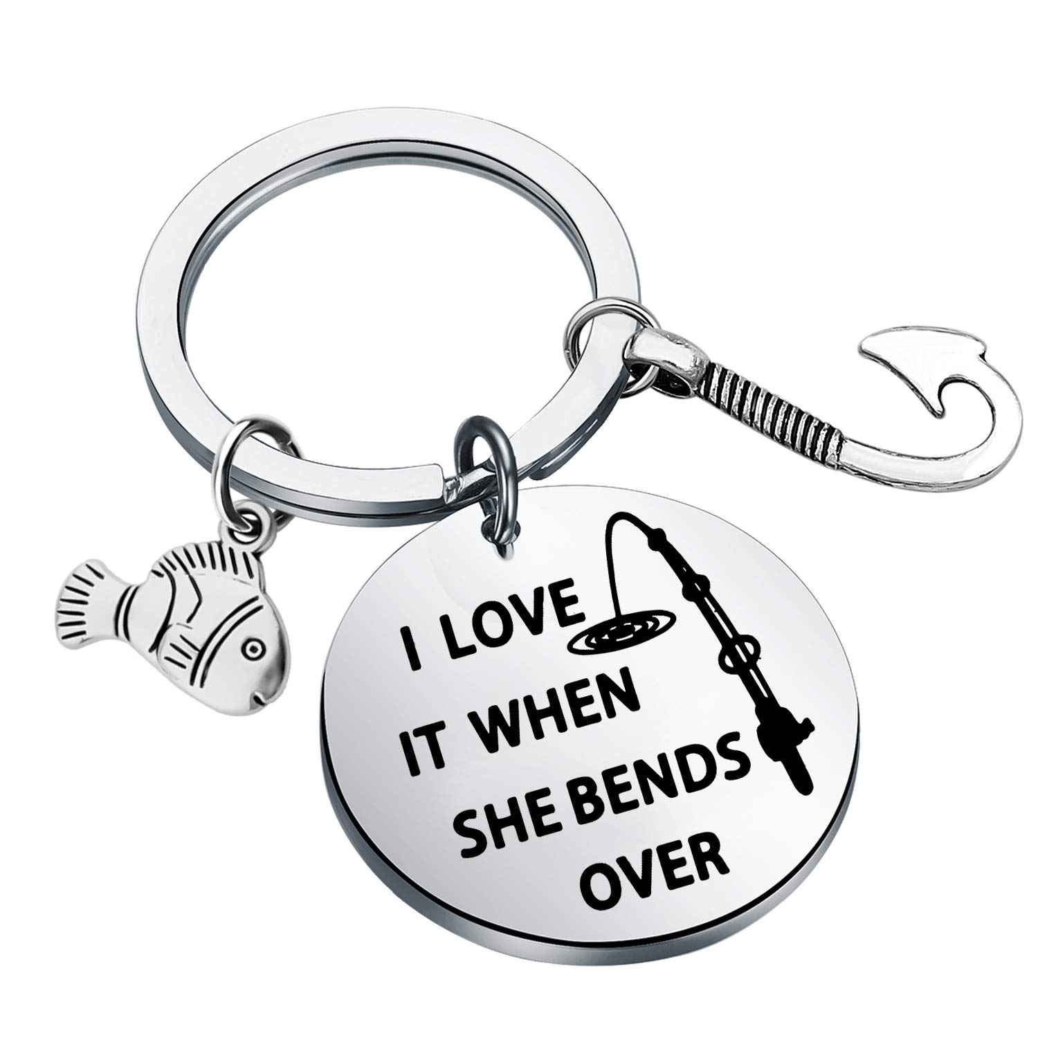 CENWA Funny Fishing Gift Fishermen Gift I Love It When She Bends Over Fishing Keyhchain Gift for Fishing Lover