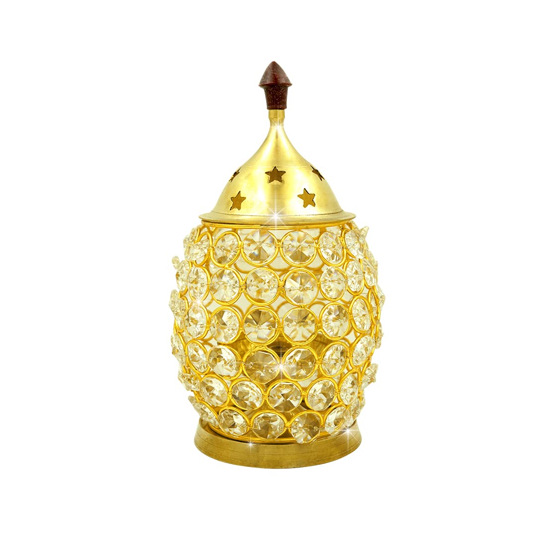 Shubhkart Nitya Brass Akhand Brahmand Crystal Diya | Deepak Oil Lamp Large Size | Diwali Jyoti Pooja Oil Lamp for Pooja Temple Tealight Holder & Lalten (4.6" H x 4.29" L x 4.29" W) - 375Gms