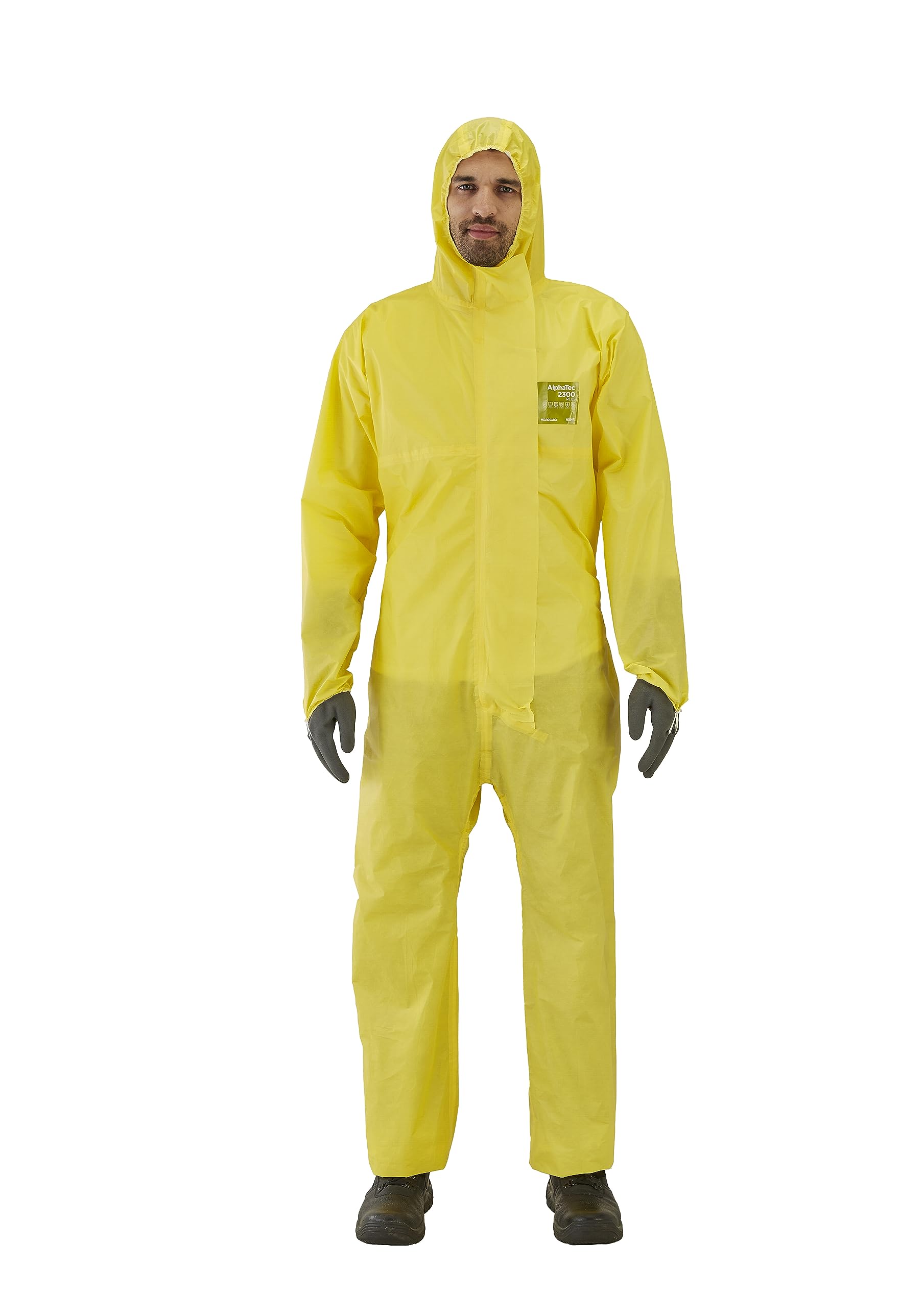 AnsellAlphaTec 2300 PLUS Hooded Coverall, Chemical Resistant Body Suit for Industrial, Biohazard and DIY Applications, Yellow, Size M (1 Unit)