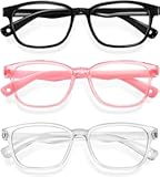 Okany Blue Light Glasses for Kids 3 Pack Anti Glare & Eye Strain Glasses Computer TV Phone Tablets UV Protection Glasses for Kids Boys Girls Age 3-12&lpar;Black &plus; Transparent &plus; Pink&rpar;