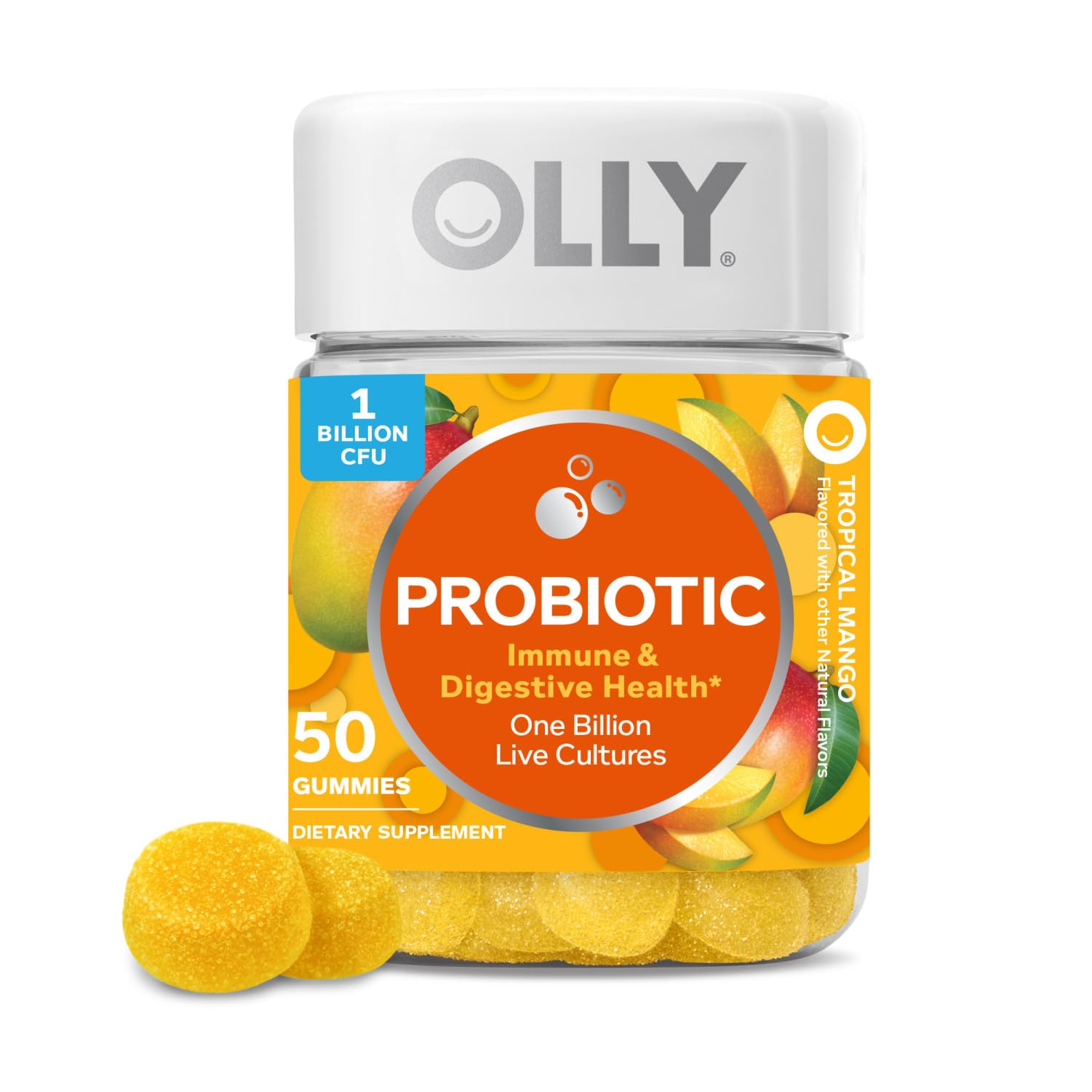 OLLY Purely Probiotic Gummy Supplements, Tropical Mango (Packaging May Vary), 50 Count