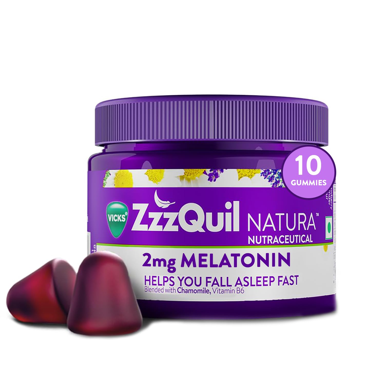 Vicks ZzzQuil Natura, 10s Pack, Non-Addictive Sleep-Aid Gummy, Melatonin helps you fall Asleep Fast