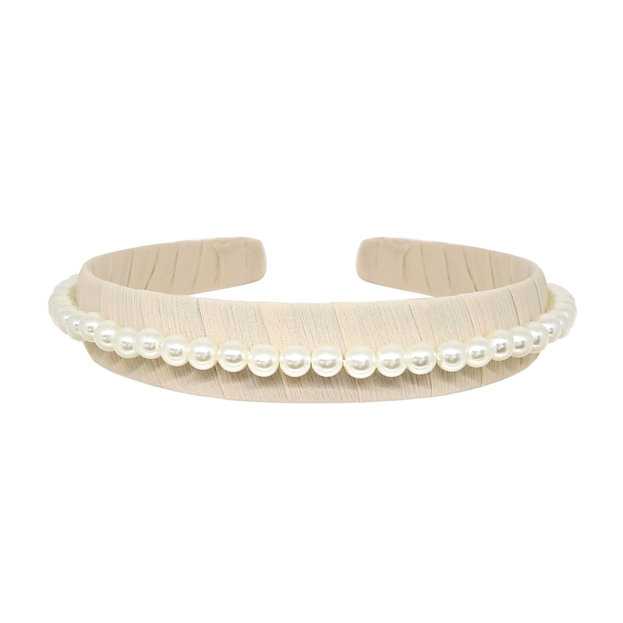 EttikaHeadband for Women | Hair Accessory | Classic Pearl Headband in White and Cream | Fabric Hair Accessories