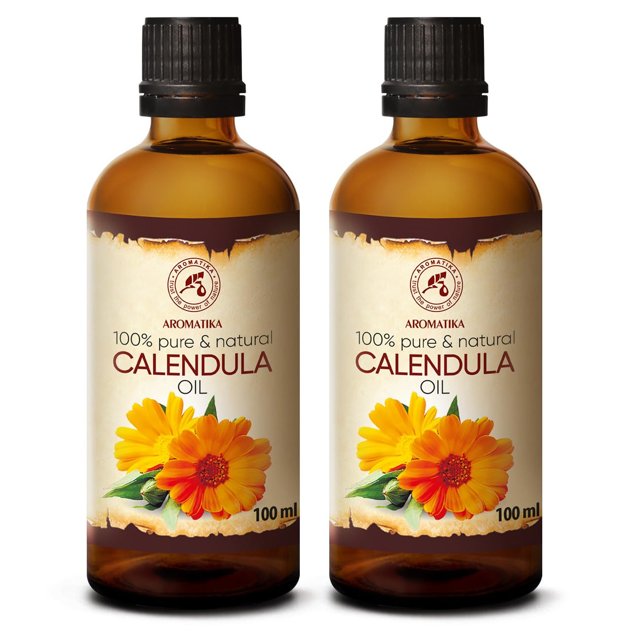 Calendula Oil 200ml - 100% Pure & Natural - Marigold Oil - Benefits for Skin - Hair - Face - Body - Great for Massage - 2x100ml Glass Bottle