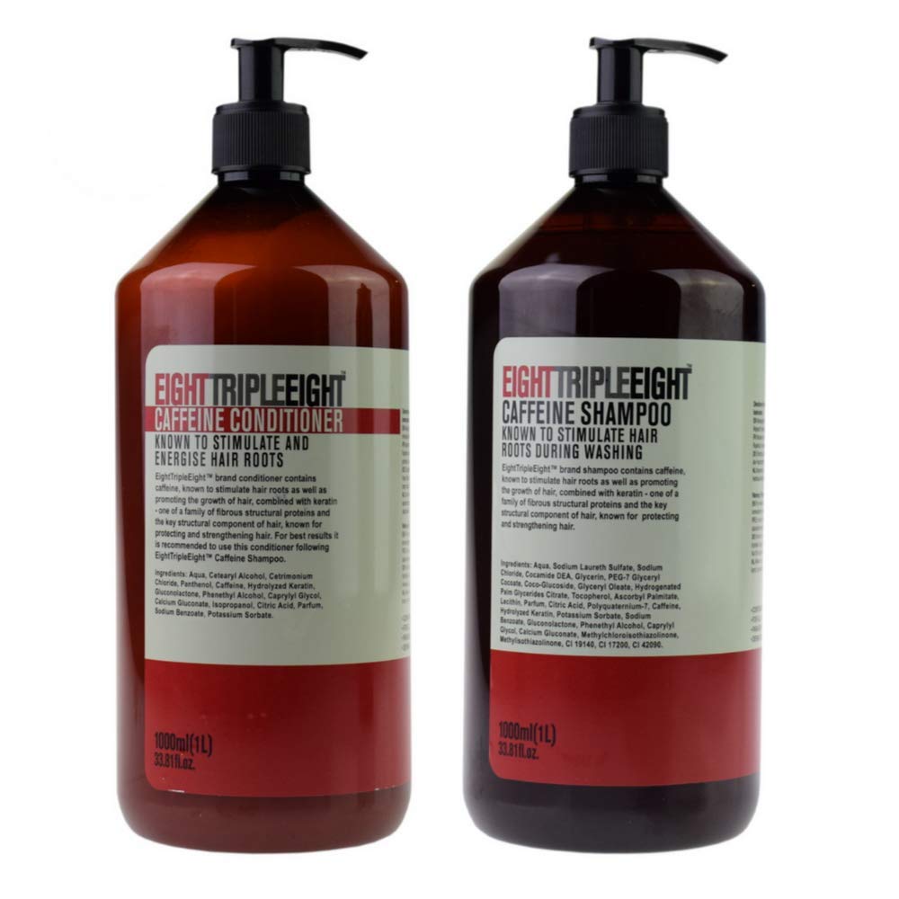 Eight Triple Eight Caffeine Keratin Shampoo and Conditioner Set - Pump Dispenser 1 Litre Bottles