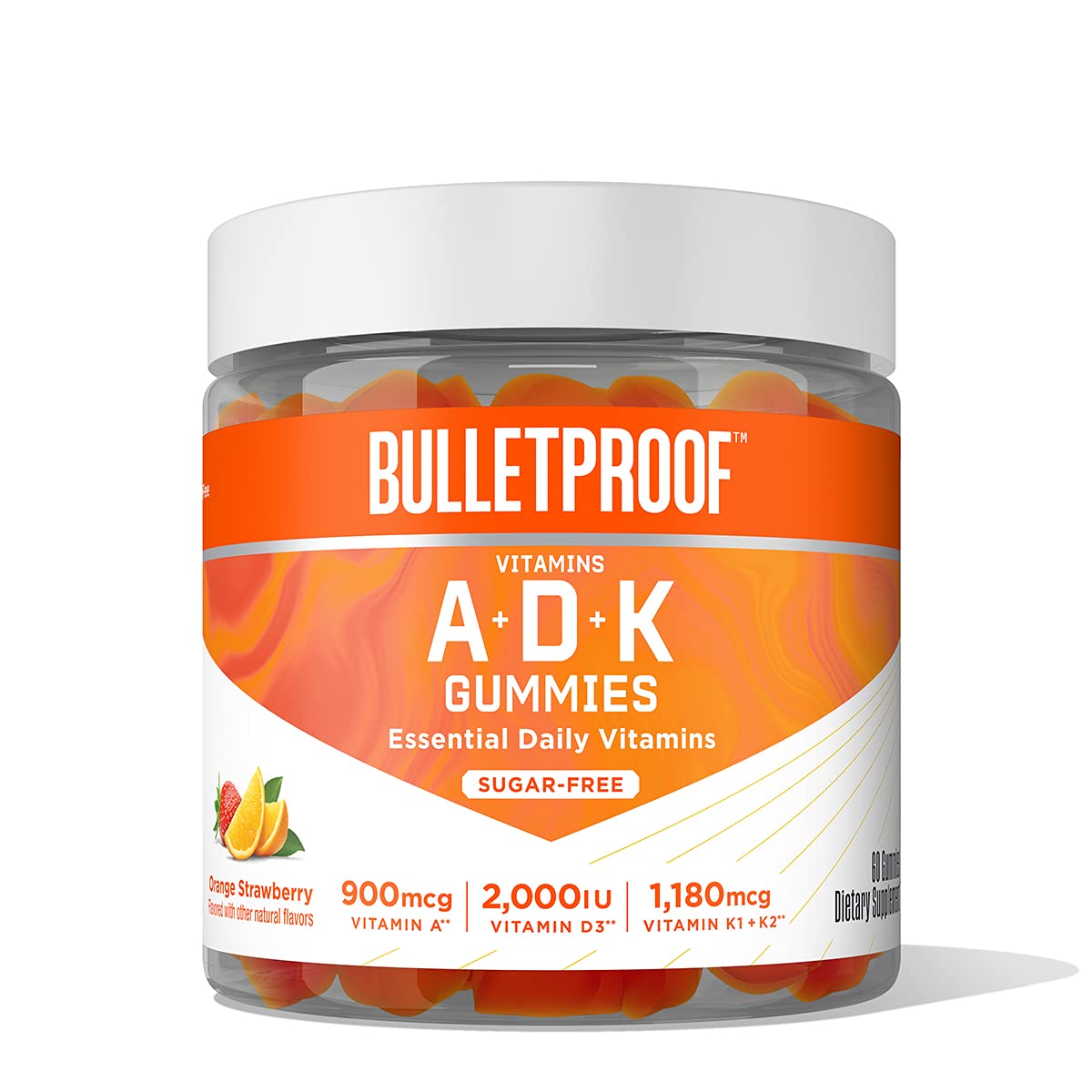 Bulletproof Sugar-Free Orange Strawberry Vitamins A+D+K Gummies, 60 Count, Keto Supplement for Heart, Bone and Immune Support, New and Improved Formula and Texture, Packaging May Vary