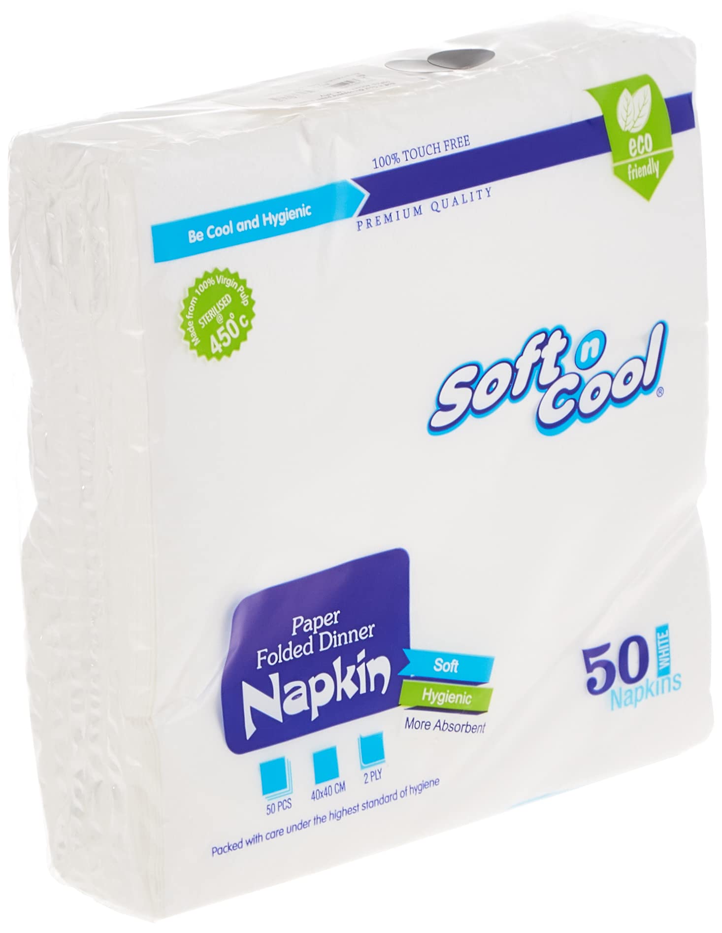 Soft n Cool Highly Absorbent, Sterilized, & Strong Paper Napkin 40x40cm 2 Ply, 50 Pieces