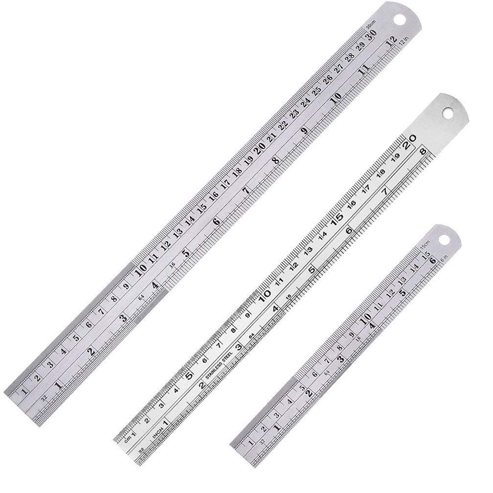 3 Pieces Stainless Steel Ruler Viaky Metal Ruler with Conversion Table, 12 Inch(30cm) + 8 Inch(20cm) + 6 Inch(15cm),Perfect Straight Edge for Easy Measurements (Heavy Duty 100% Stainless Steel)