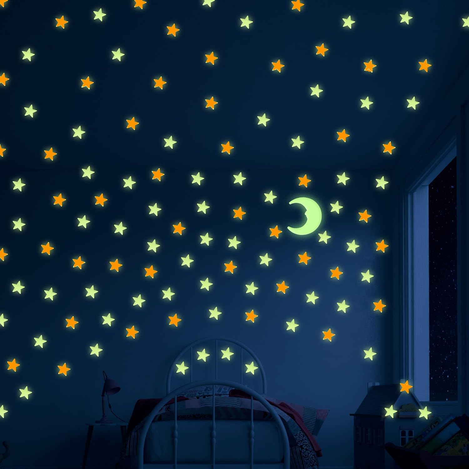 Paradigm Pictures Glow in The Dark Galaxy of Stars with Moon Radium Night Wall Stickers for Kids (5 Sheet of Stickers) Self-Adhesive