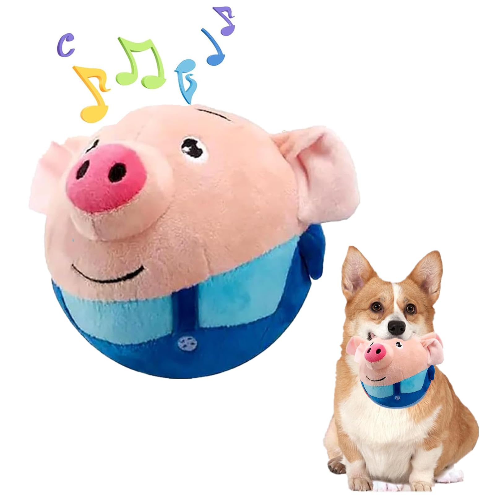 Moving Dog Toy, Interactive Dog Pig Toy Pet Bouncing Balls USB Rechargeable Interactive Washable Cartoon Pig Plush Sound Electronic Dog Toy Cute Squeaky Pig Dog Toy