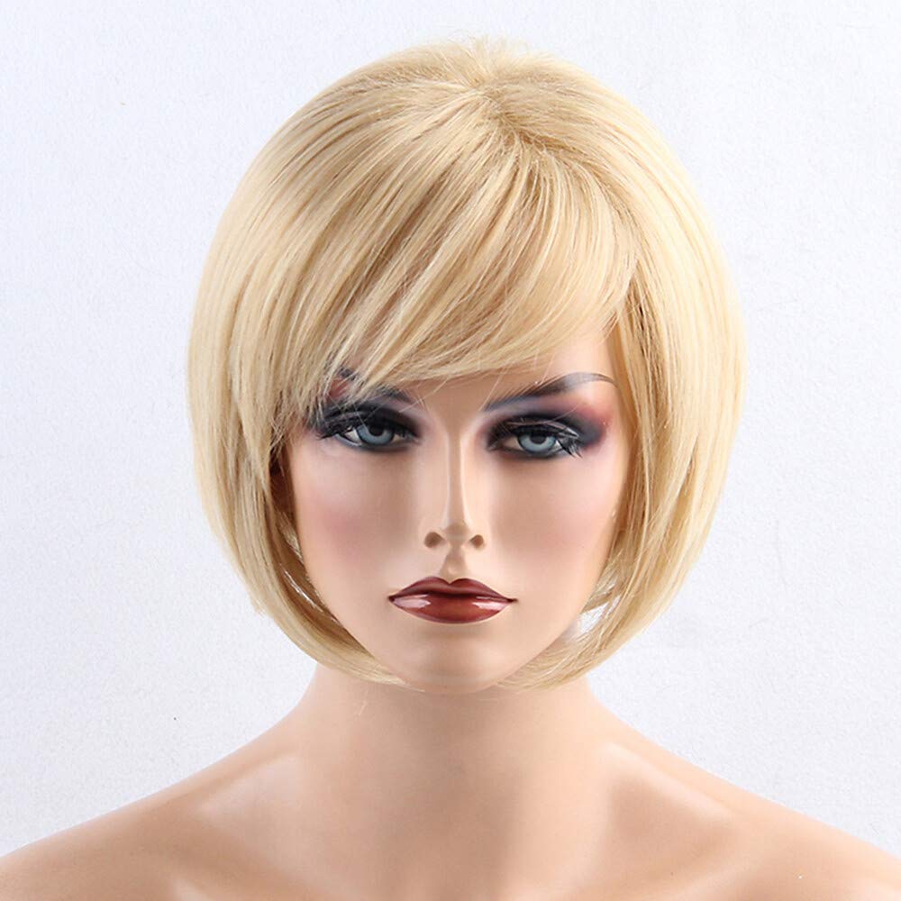 CPalsen Synthetic Wig Straight Style Bob Capless Wig Blonde Strawberry Blonde/Light Blonde Synthetic Hair Women's Side Part Blonde Wig Short MAYSU