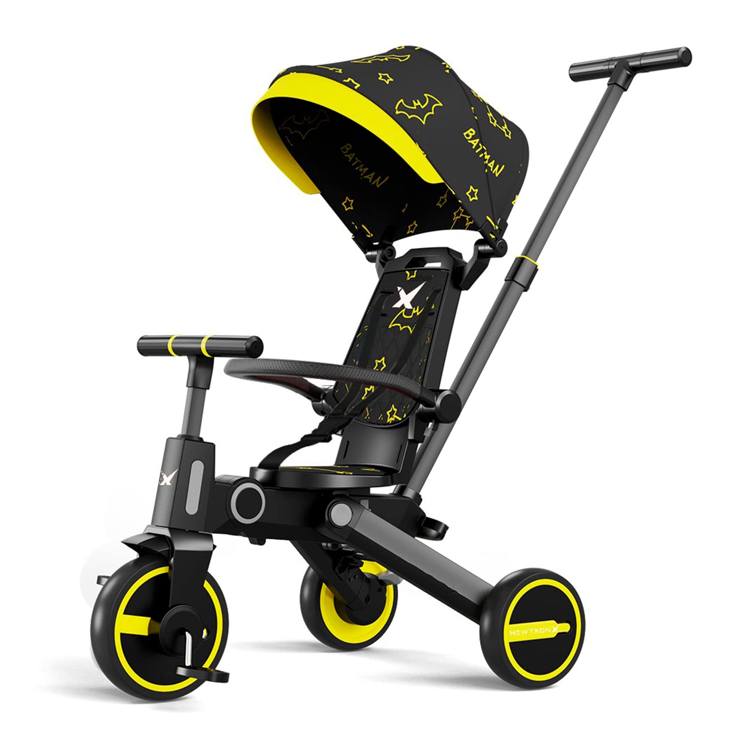 NEWTRONXAdventure Pro Summer Edition - Foldable Tricycle for Toddlers-Big Canopy, Basket,Travel Backpack and Parent Bag - Toddler Tricycle for Ages 10 Months to 5 Years (Batman/Black)