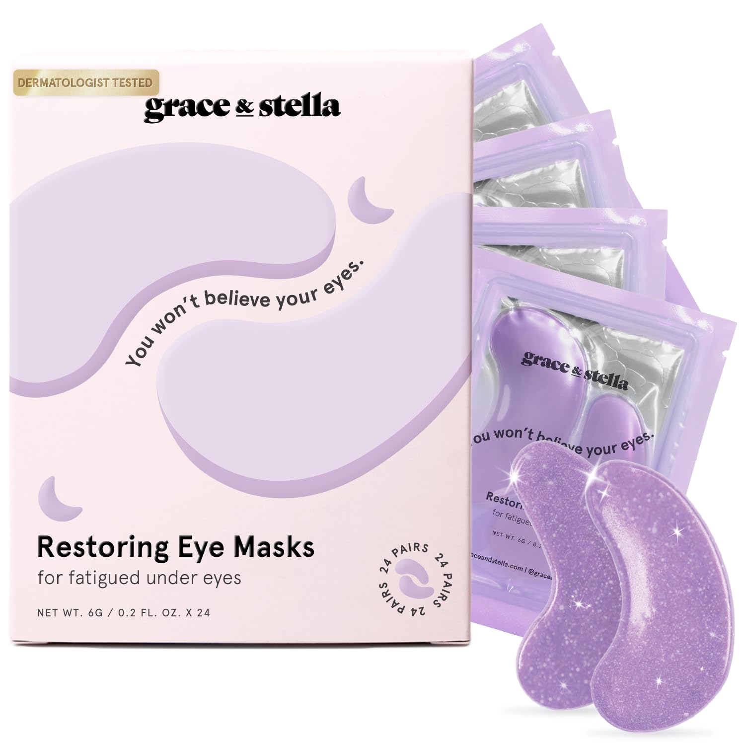 grace & stellaPurple Under Eye Gel Patches with Retinol 24 Pairs - Dermatologist Tested Restoring Under Eye Masks for Puffy Eyes and Dark Circles, Gel Eye Mask, Under Eye Patches, Vegan, Cruelty-Free