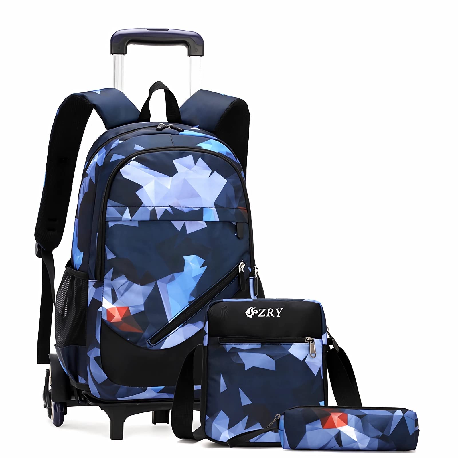 EVCRIERH 3 Pcs Rolling Backpacks Set Printed Trolley School Bags Large Capacity Wheeled Student Luggage Bag with Crossbody Shoulder Bag Bag Pencil Bag Teen Fashion Backpack Bookbag, unisex-child