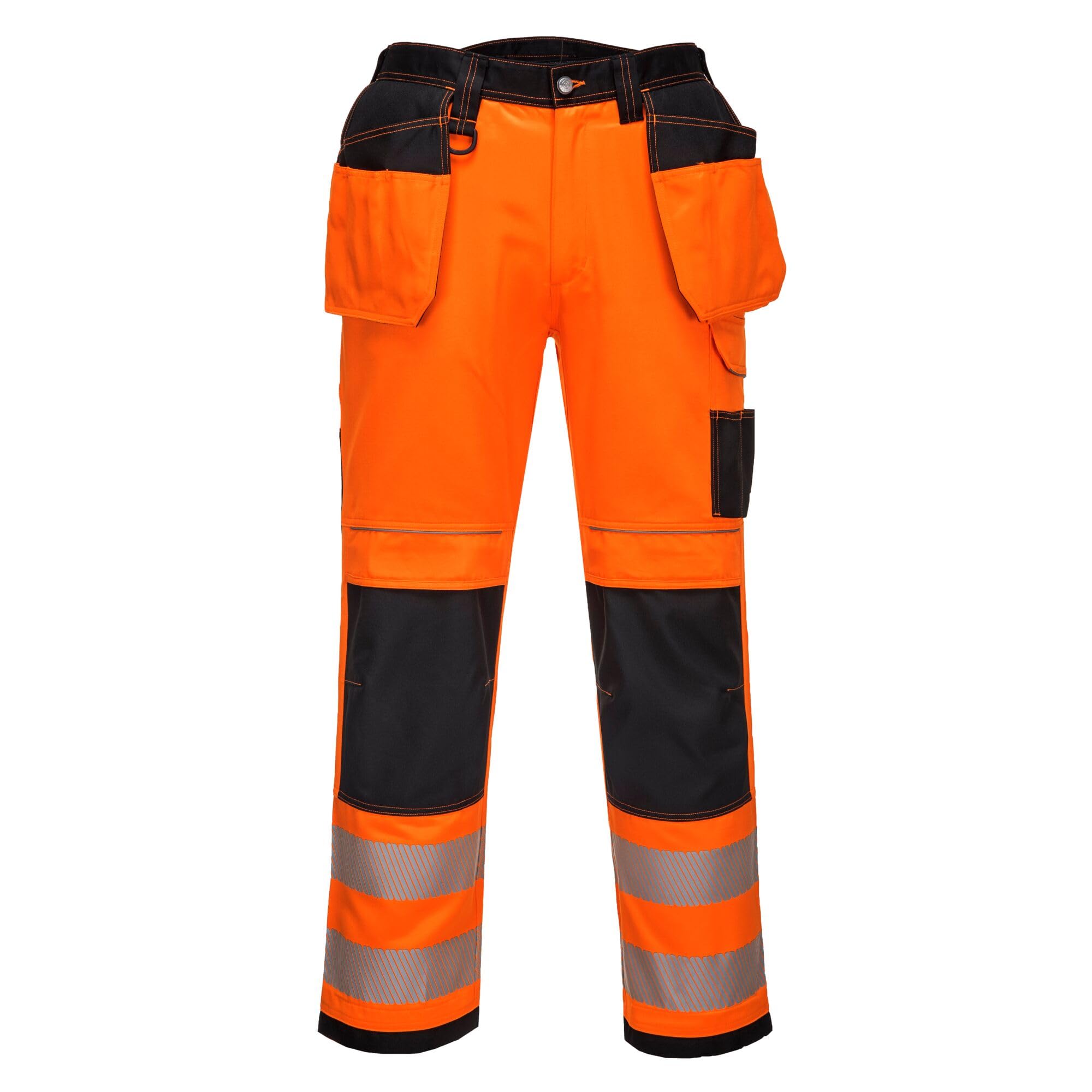 Portwest T501 Mens PW3 Hi Vis Work Trousers - Holster Pocket Workwear Safety Construction Trousers Orange/Black, 34