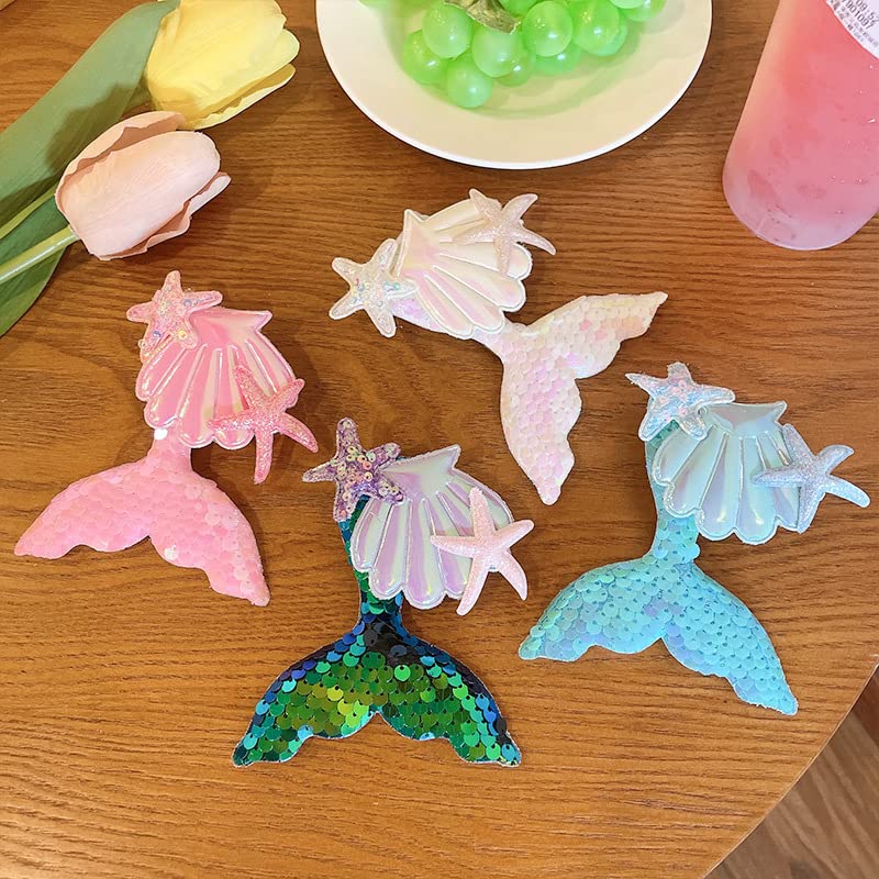 Samyak 4 Pcs Sequin Mermaid Seashell Cute Hair Clip Headwear For Little Kids Girls Cartoon Pattern Alligator Clip Pins Headdress Hair Accessories