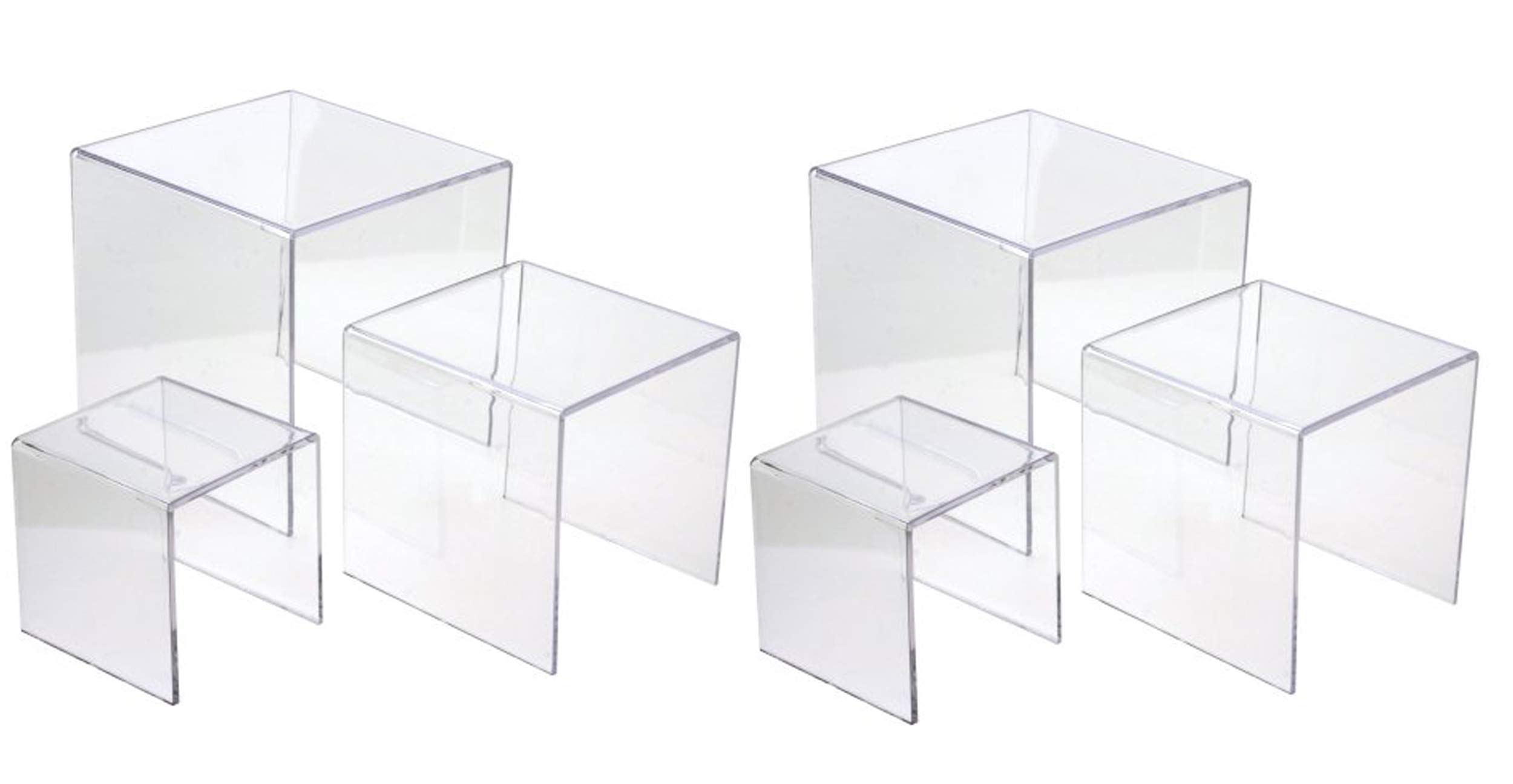 Jusalpha Set of 3 Clear Acrylic Display Riser (3", 4", 5") Jewelry Showcase Fixtures, Food Display Riser Set of 2 transparent