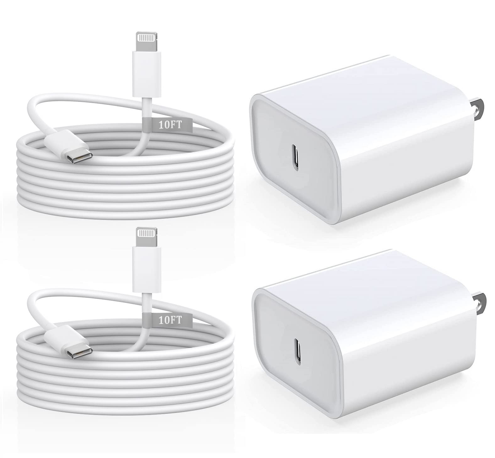 10FT iPhone Fast Charger, [MFi Certified] 2 Pack PD 20W USB C Wall Charger Block with 10FT Extra Long Type C to Lightning Fast Charging Data Sync Cord for iPhone 14 13 12 11 Pro Max XS XR X iPad