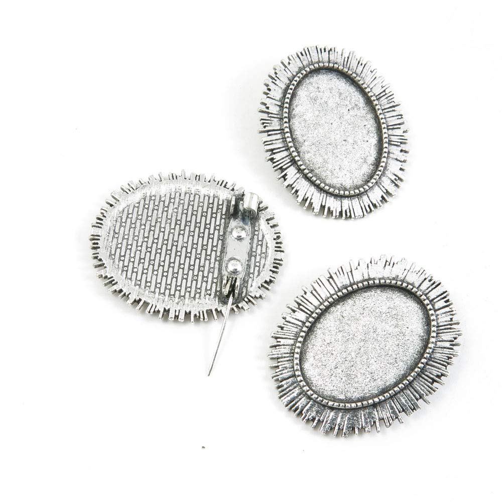 160 Pieces Antique Silver Tone Jewelry Charms O1SV5O Pinback Brooch Oval Cabochon Setting Blank Craft Art Making Crafting Beading