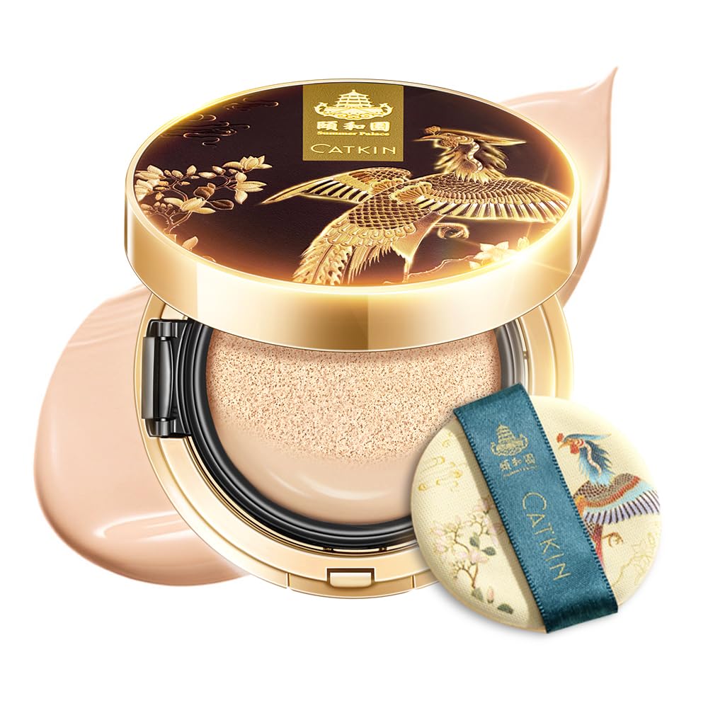 CATKIN SUMMER PALACE Foundation for Mature Skin, Full Coverage Foundation with Lightweight and Breathable Formula, Refillable Cushion Foundation 13g*2