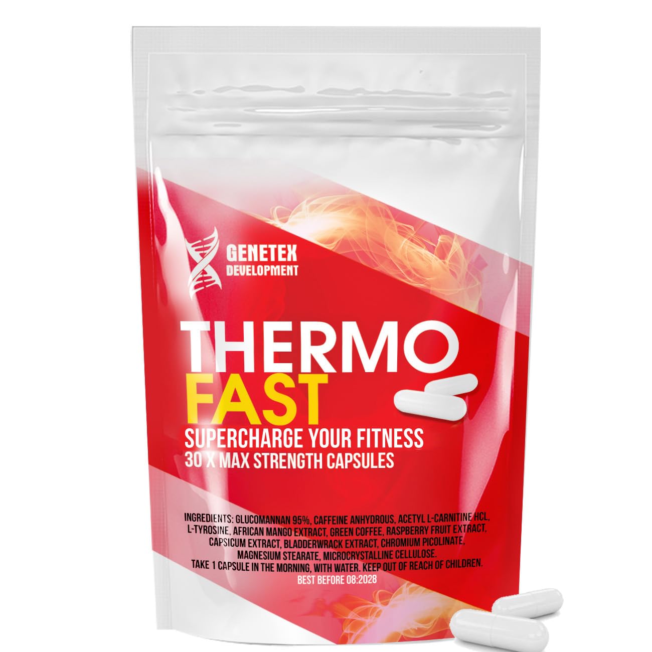 Thermo Fast Weight Management Supplement - Thermogenic Capsules for Women and Men - Energy & Water Support with Glucomannan, L-Carnitine, Caffeine Burners, Cayenne Pepper - 30 Capsules