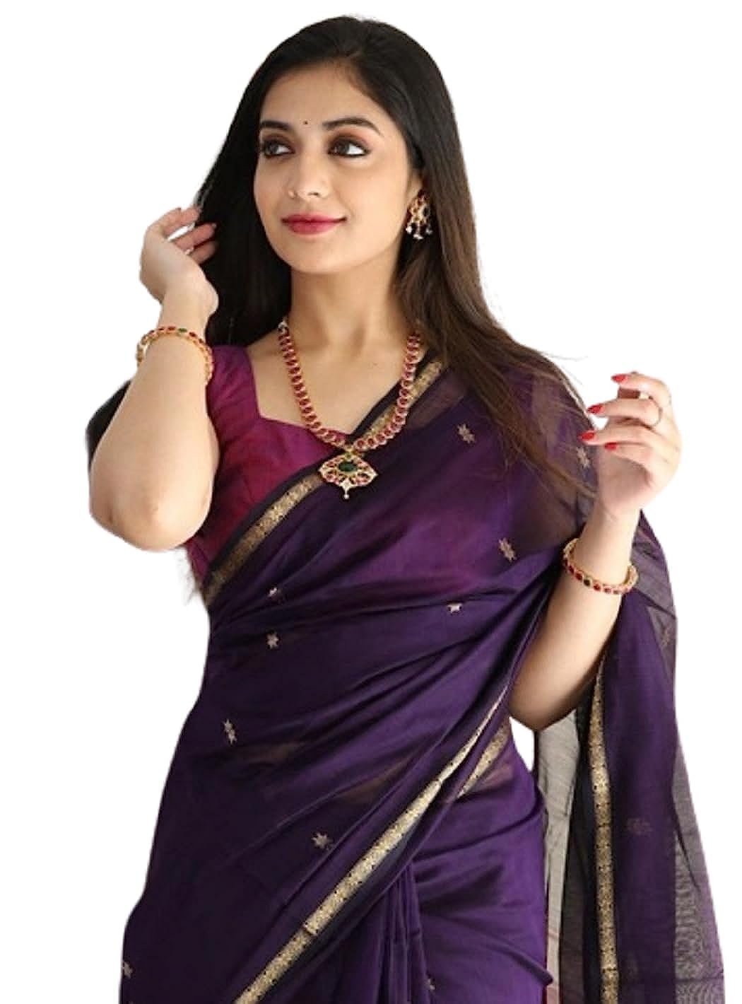 SGF11Women's Kanjivaram Soft Cotton Linen Silk Saree With Blouse Piece