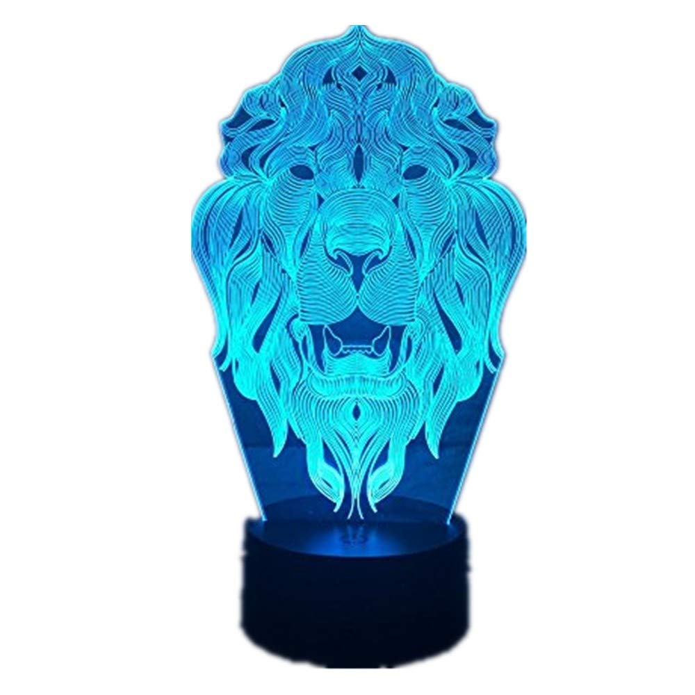 3dlampLion Face Night Light 7 Color Changing Animal LED Night Lights 3D LED Desk Table Lamp as Home Decoration