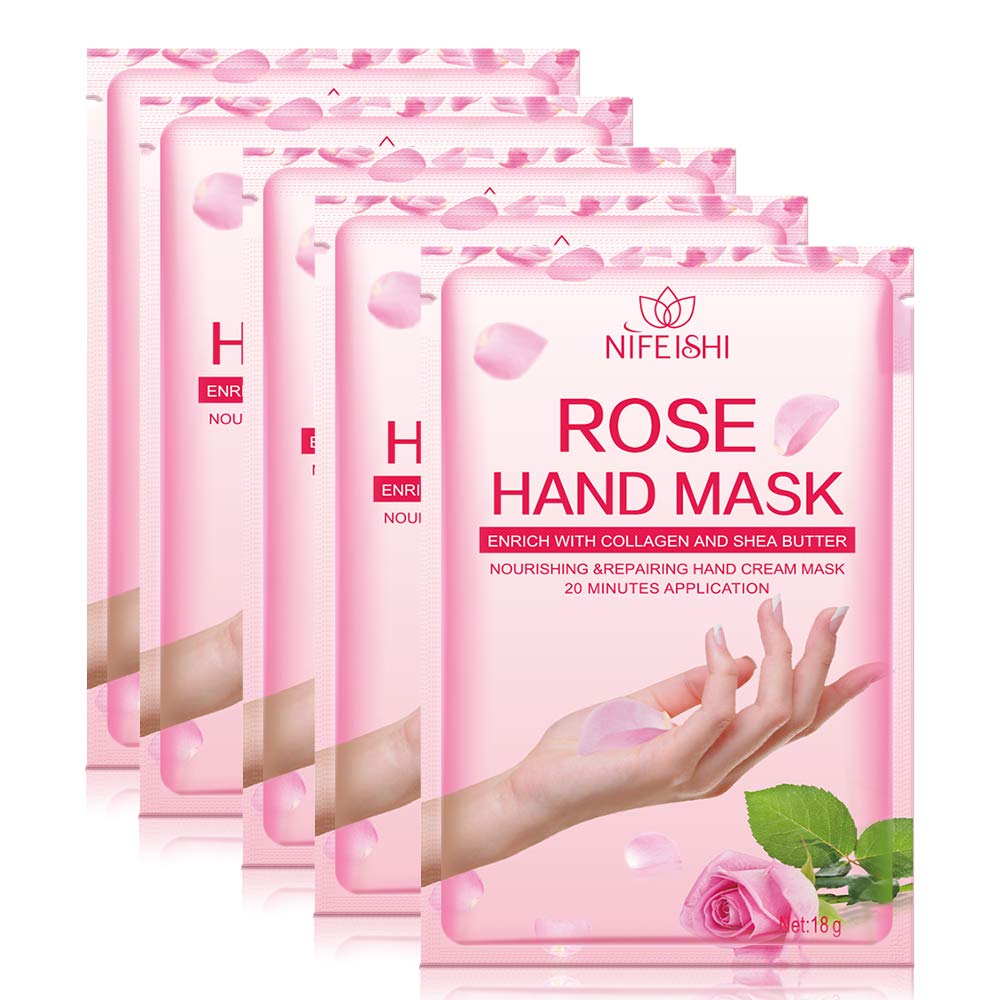 Hand Moisturizing Mask, (5Pack) Rose Moisturizing Gloves, Moisturizing Natural Therapy Gloves, Moisturizing Hand Mask for Dry Hands, Repair Rough Skin for Men Women