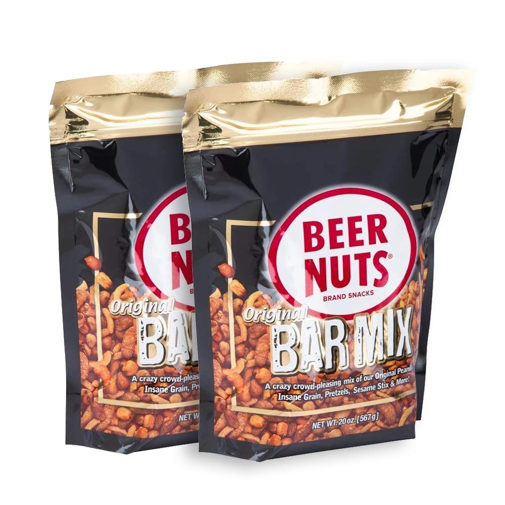 BEER NUTS Original Bar Mix - Pretzels, Cheese Stix, Sesame Stix, Insane Grain - 20oz Resealable Bag (Pack of 2)